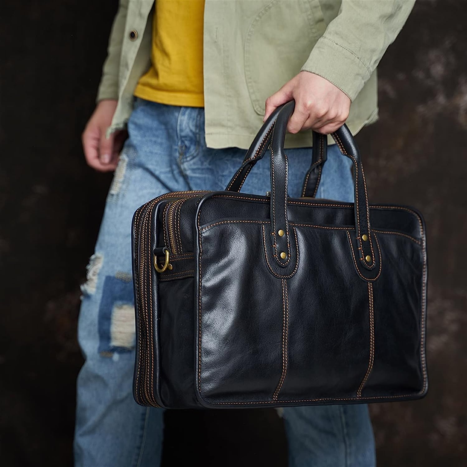 251228015844617_1 FEER Casual Men's Handbag Briefcase Large Capacity Shoulder Travel Bag for 16" Laptop - Image 1