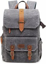 SXDS Photography Retro Waterproof Batik Canvas Backpack W USB Port Fit 15.6inch Laptop Men Camera Bag Carry Case (Color : Gray, Size : 28 * 16 * 43cm)