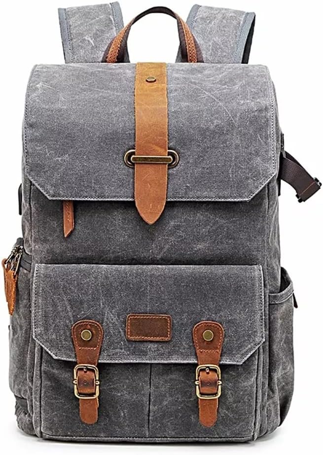 251228015844676_1 SXDS Photography Retro Waterproof Batik Canvas Backpack W USB Port Fit 15.6inch Laptop Men Camera Bag Carry Case (Color : Gray, Size : 28 * 16 * 43cm) - Image 1