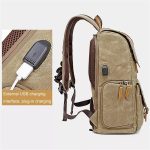 SXDS Photography Retro Waterproof Batik Canvas Backpack W USB Port Fit 15.6inch Laptop Men Camera Bag Carry Case (Color : Gray, Size : 28 * 16 * 43cm) - Image 5