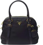Prada Womens Tessuto Nylon Saffiano Leather Black Handbag 1BB013