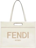FENDI Logo 2-Way Smooth Ivory Leather Tote Bag 7VA480
