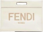 FENDI Logo 2-Way Smooth Ivory Leather Tote Bag 7VA480 - Image 4