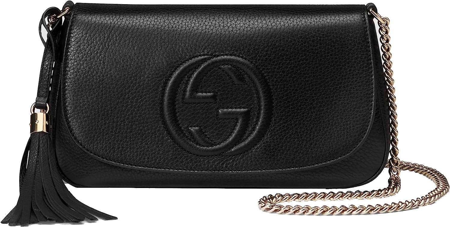 251228015846789_1 Gucci Soho Leather Flap Shoulder Bag Black Gold Tassel New Authentic - Image 1