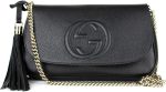 Gucci Soho Leather Flap Shoulder Bag Black Gold Tassel New Authentic - Image 2
