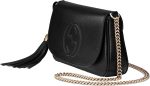 Gucci Soho Leather Flap Shoulder Bag Black Gold Tassel New Authentic - Image 4