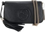 Gucci Soho Leather Flap Shoulder Bag Black Gold Tassel New Authentic - Image 5