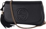 Gucci Soho Leather Flap Shoulder Bag Black Gold Tassel New Authentic - Image 6