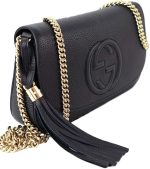 Gucci Soho Leather Flap Shoulder Bag Black Gold Tassel New Authentic - Image 7