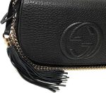 Gucci Soho Leather Flap Shoulder Bag Black Gold Tassel New Authentic - Image 8