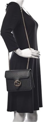 Gucci Interlocking BLACK Marmont Leather Silver Handbag Italy Chain 510304 NEW - Image 8