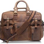 DLOETT Large Men's Crazy Horse Leather Tote Bag Several Pockets Bag Men's Shoulder Bag