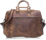 DLOETT Large Men's Crazy Horse Leather Tote Bag Several Pockets Bag Men's Shoulder Bag - Image 3