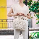Valentino Orlandi Women's Large Handbag Italian Designer Purse Bowling Bag Top Handle Tanzanite Embroidered Genuine Leather Purse in Laser Cut Gold Design - Image 2