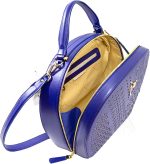 Valentino Orlandi Women's Large Handbag Italian Designer Purse Bowling Bag Top Handle Tanzanite Embroidered Genuine Leather Purse in Laser Cut Gold Design - Image 3