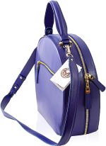 Valentino Orlandi Women's Large Handbag Italian Designer Purse Bowling Bag Top Handle Tanzanite Embroidered Genuine Leather Purse in Laser Cut Gold Design - Image 4