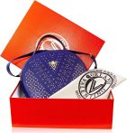 Valentino Orlandi Women's Large Handbag Italian Designer Purse Bowling Bag Top Handle Tanzanite Embroidered Genuine Leather Purse in Laser Cut Gold Design - Image 5