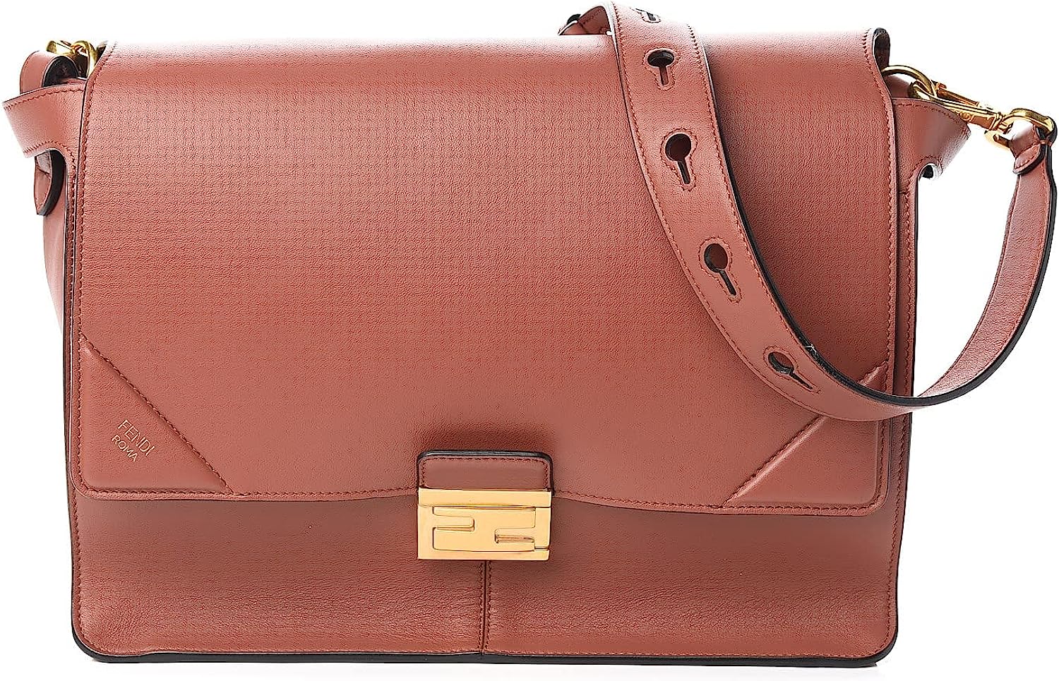 260106101935745_1 Fendi Kan U Rust Brown Calfskin Leather Large Shoulder Bag 8BT314 - Image 1