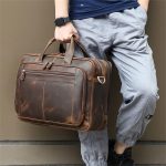 XFGDE Leather Briefcase for Man Crazy Horse Leather 17 inch Laptop Business Handbag Cowhide Male Tote Big Shouler Bags (Color : Black) - Image 2