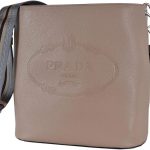 Prada Beige Logo Web Stripe Strap Pebbled Leather Crossbody Shopping Tote Bag 1BE023