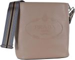 Prada Beige Logo Web Stripe Strap Pebbled Leather Crossbody Shopping Tote Bag 1BE023 - Image 2