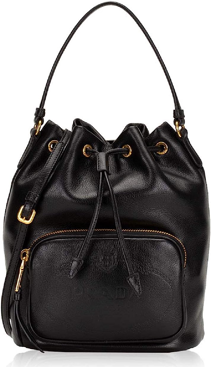 260106101936928_1 Prada Women's Sechiello Nero Black Glace Calf Leather Bucket Bag 1BH038 (Black) - Image 1