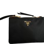 Prada Bandoliera Tessuto Nylon Soft Calf Trim Black Crossbody Bag 1BH046