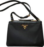 Prada Bandoliera Tessuto Nylon Soft Calf Trim Black Crossbody Bag 1BH046 - Image 2