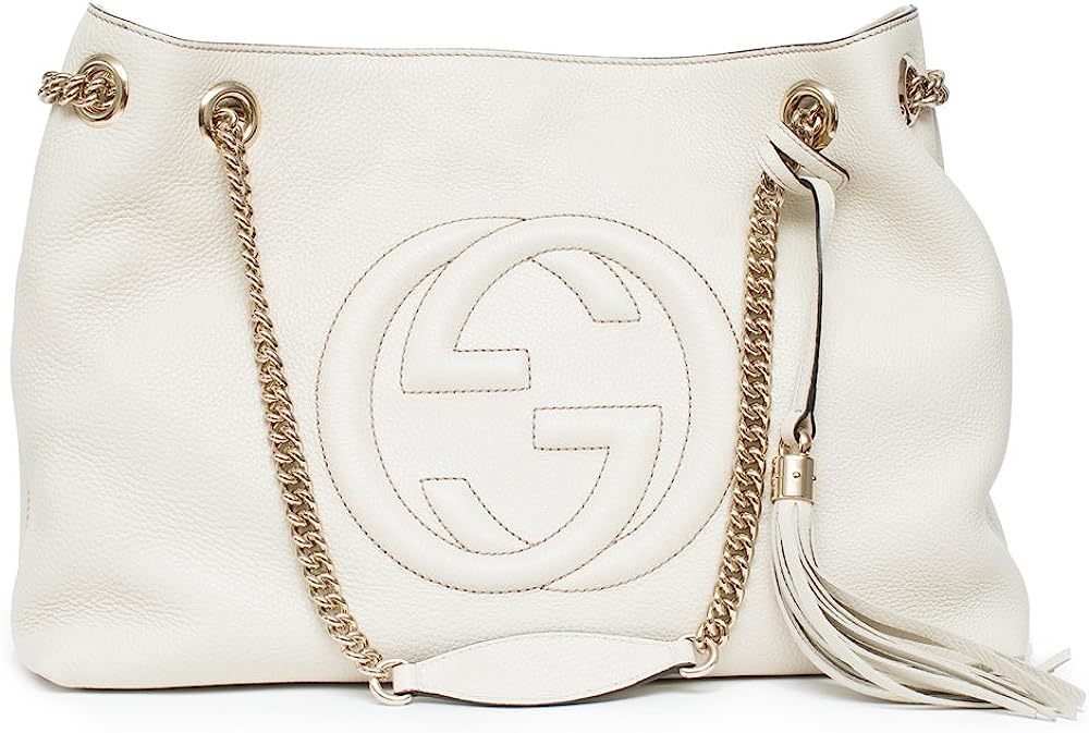 260106101937174_1 Gucci Womens Soho Leather Chain Straps Shoulder Handbag White Large - Image 1