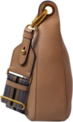 Prada Vitello Daino Tan Leather Shoulder Handbag with Silver and Blue Nylon Web Striped Strap 1BC052 - Image 3