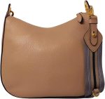 Prada Vitello Daino Tan Leather Shoulder Handbag with Silver and Blue Nylon Web Striped Strap 1BC052 - Image 4