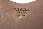 Prada Vitello Daino Tan Leather Shoulder Handbag with Silver and Blue Nylon Web Striped Strap 1BC052 - Image 6