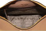 Prada Vitello Daino Tan Leather Shoulder Handbag with Silver and Blue Nylon Web Striped Strap 1BC052 - Image 7