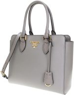 Prada Saffiano Leather Argilla Nero Two-Toned Black and Gray Handbag 1BA113 - Image 2