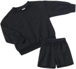 QueenLine 10Sets Bulk Items Wholesale Children Sets Long Sleeves Pullover Tops Hoodie + Shorts Two Piece Sets Casual Solid Tracksuits Black 100cm