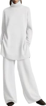 Walnut Autumn and Winter Knitted Solid Color Turtleneck Loose Sweater Wide-Leg Pants Casual Two-Piece Suit (Color : D, Size : S Code) - Image 3
