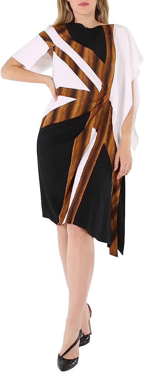 251212222644469_1 BURBERRY Flag Intarsia Asymmetric Silk Dress in Black, Brand Size 8 (US Size 6) - Image 1