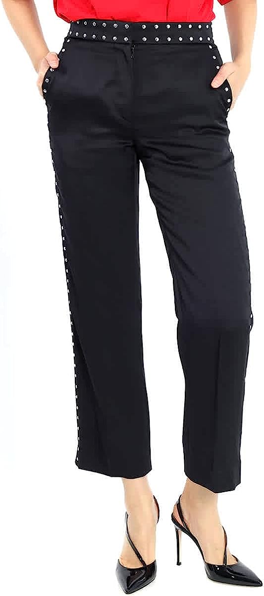 251212222644524_1 BURBERRY Black Silk Satin Studded Tailored Trousers, Brand Size 10 (US Size 8) - Image 1