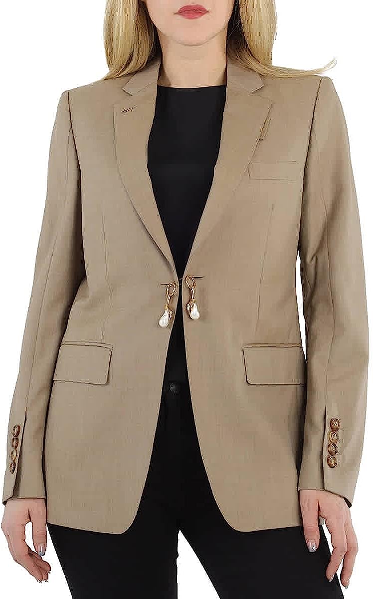 251212222644630_1 BURBERRY Ladies Pecan Melange Single-Breasted Blazer Jacket, Brand Size 6 (US Size 4) - Image 1
