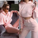 YUTRD ZCJUX 2pcs Long Sleeve Crop Top Hoodies Women Two Piece Outfits Stacked Pants Fashion Clothing Set Tracksuit (Color : B, Size : Medium) - Image 3