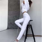 YUTRD ZCJUX 2pcs Long Sleeve Crop Top Hoodies Women Two Piece Outfits Stacked Pants Fashion Clothing Set Tracksuit (Color : B, Size : Medium) - Image 5