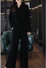 Walnut Casual Wide-Legged Pants Knitted Suit Autumn and Winter Loose Wool Sweater Top High-Waisted Pants Two-Piece Suit (Color : D, Size : M Code) - Image 3