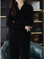 Walnut Casual Wide-Legged Pants Knitted Suit Autumn and Winter Loose Wool Sweater Top High-Waisted Pants Two-Piece Suit (Color : D, Size : M Code) - Image 4