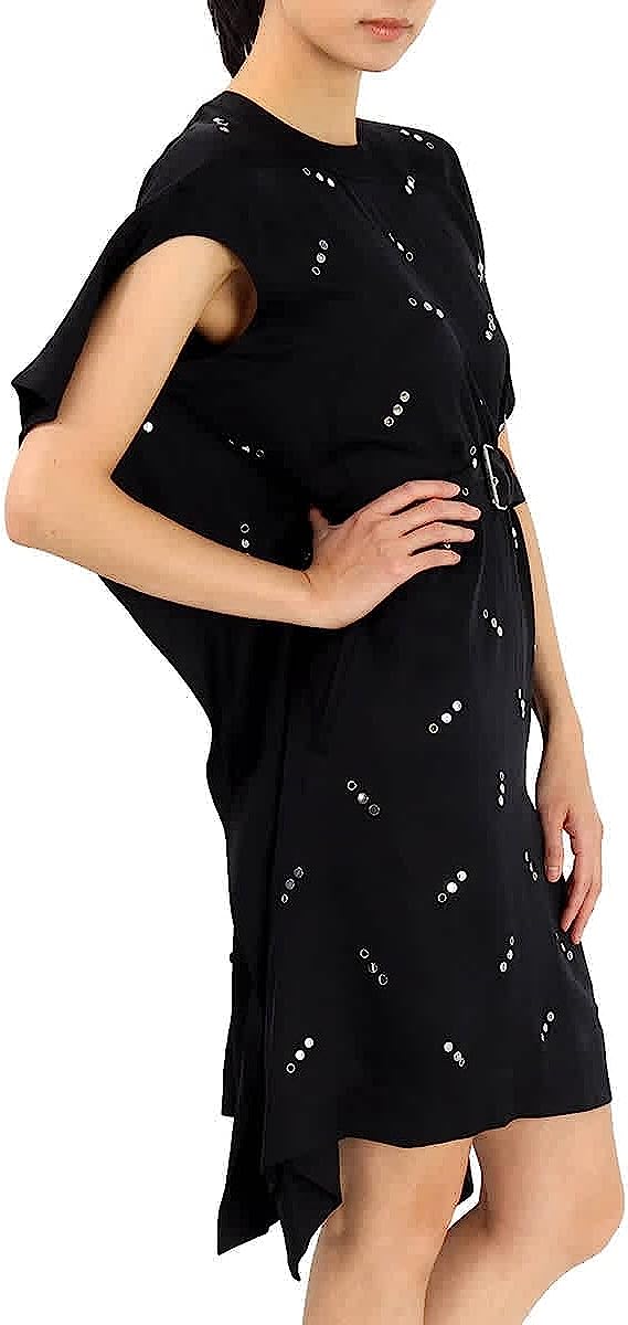 260411224206312_1 BURBERRY Black Antonina Embellished Asymmetric Belted Silk Dress - Image 1