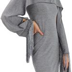 BURBERRY Cloud Grey Merino Wool Sleeveless Dress with Fringed Capelet, Brand Size 6 (US Size 4)