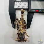 10K Yellow Gold Diamond Santa Muerte Grim Reaper Pendant For Men and Women | 2.9 x 0.9 inch Round Cut Real White Diamond Holy Death Santa Muerte Mens Pendant 0.20 CT | Unisex Custom Jewelry Gift for Him - Image 7