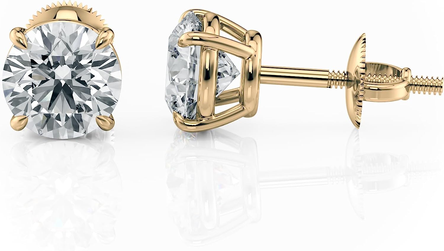 251024105025906_1 2.00 Carat (E-F Color, VS1 - VS2 Clarity) IGI Certified Round Lab Grown Diamond Stud Earrings in 14K Yellow Gold - Image 1