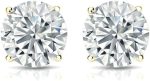 2.00 Carat (E-F Color, VS1 - VS2 Clarity) IGI Certified Round Lab Grown Diamond Stud Earrings in 14K Yellow Gold - Image 2