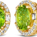 1/5 Carat Diamond and 1 2/3 Carat Green Peridot Oval Halo Stud Earrings for Women in 14k Yellow Gold (G-H, SI1-SI2 / VS2-SI1, cttw) Push Back Studs by LeVian