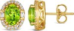 1/5 Carat Diamond and 1 2/3 Carat Green Peridot Oval Halo Stud Earrings for Women in 14k Yellow Gold (G-H, SI1-SI2 / VS2-SI1, cttw) Push Back Studs by LeVian - Image 2